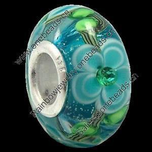 European Lampwork Glass Beads, 925 Silver Core, Rondelle 14x6.8mm Hole:4.5mm, Sold by PC