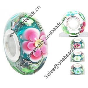 European Lampwork Glass Beads, 925 Silver Core, Rondelle 14x6.8mm Hole:4.5mm, Sold by PC