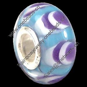 European Lampwork Glass Beads, 925 Silver Core, Rondelle 14x6.8mm Hole:4.5mm, Sold by PC