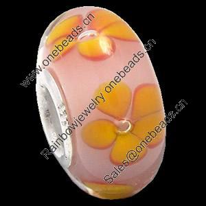 European Lampwork Glass Beads, 925 Silver Core, Rondelle 14x6.8mm Hole:4.5mm, Sold by PC