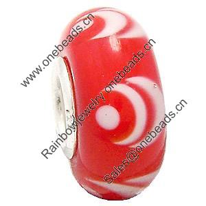 European Lampwork Glass Beads, 925 Silver Core, Rondelle 14x6.8mm Hole:4.5mm, Sold by PC