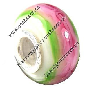 European Lampwork Glass Beads, 925 Silver Core, Rondelle 14x6.8mm Hole:4.5mm, Sold by PC