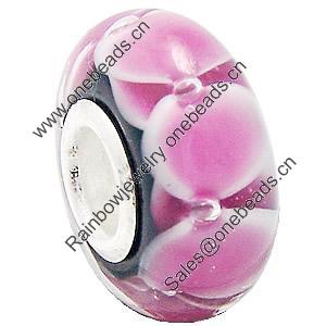 European Lampwork Glass Beads, 925 Silver Core, Rondelle 14x6.8mm Hole:4.5mm, Sold by PC