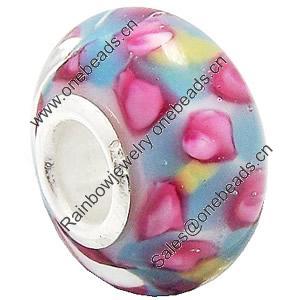 European Lampwork Glass Beads, 925 Silver Core, Rondelle 14x6.8mm Hole:4.5mm, Sold by PC