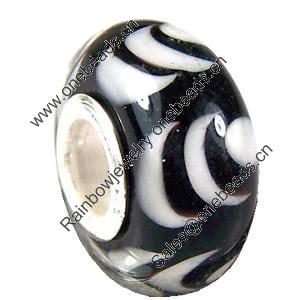 European Lampwork Glass Beads, 925 Silver Core, Rondelle 14x6.8mm Hole:4.5mm, Sold by PC