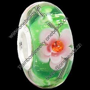 European Lampwork Glass Beads, 925 Silver Core, Rondelle 14x6.8mm Hole:4.5mm, Sold by PC