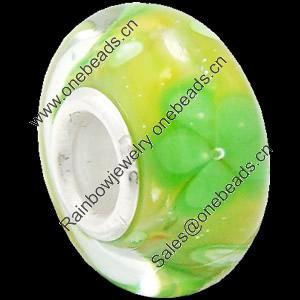 European Lampwork Glass Beads, 925 Silver Core, Rondelle 14x6.8mm Hole:4.5mm, Sold by PC