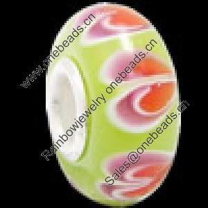 European Lampwork Glass Beads, 925 Silver Core, Rondelle 14x6.8mm Hole:4.5mm, Sold by PC