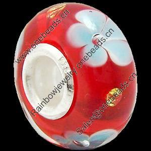 European Lampwork Glass Beads, 925 Silver Core, Rondelle 14x6.8mm Hole:4.5mm, Sold by PC