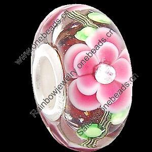 European Lampwork Glass Beads, 925 Silver Core, Rondelle 14x6.8mm Hole:4.5mm, Sold by PC