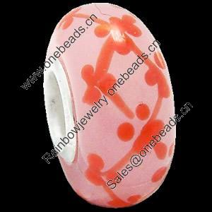 European Lampwork Glass Beads, 925 Silver Core, Rondelle 14x6.8mm Hole:4.5mm, Sold by PC