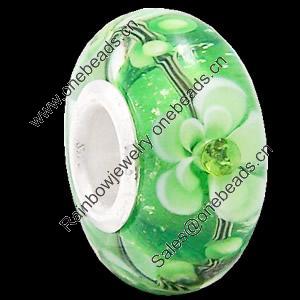 European Lampwork Glass Beads, 925 Silver Core, Rondelle 14x6.8mm Hole:4.5mm, Sold by PC