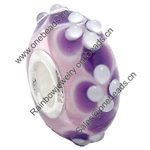 European Lampwork Glass Beads, 925 Silver Core, Rondelle 14x6.8mm Hole:4.5mm, Sold by PC