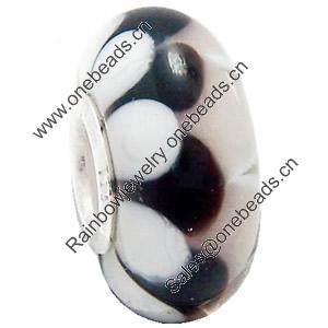 European Lampwork Glass Beads, 925 Silver Core, Rondelle 14x6.8mm Hole:4.5mm, Sold by PC