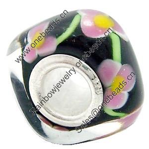 European Lampwork Glass Beads, 925 Silver Core, Rondelle 14x6.8mm Hole:4.5mm, Sold by PC