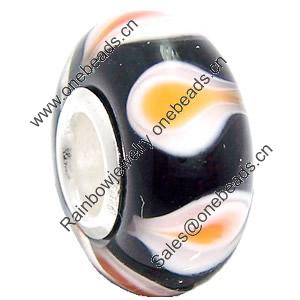 European Lampwork Glass Beads, 925 Silver Core, Rondelle 14x6.8mm Hole:4.5mm, Sold by PC