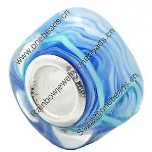 European Lampwork Glass Beads, 925 Silver Core, Rondelle 14x6.8mm Hole:4.5mm, Sold by PC