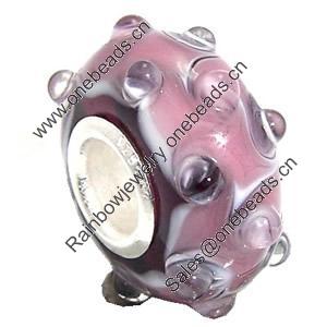 European Lampwork Glass Beads, 925 Silver Core, Rondelle 14x6.8mm Hole:4.5mm, Sold by PC