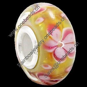 European Lampwork Glass Beads, 925 Silver Core, Rondelle 14x6.8mm Hole:4.5mm, Sold by PC