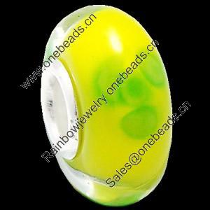 European Lampwork Glass Beads, 925 Silver Core, Rondelle 14x6.8mm Hole:4.5mm, Sold by PC