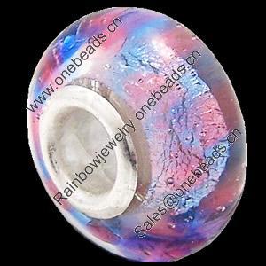 European Lampwork Glass Beads, 925 Silver Core, Rondelle 14x6.8mm Hole:4.5mm, Sold by PC