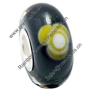 European Lampwork Glass Beads, 925 Silver Core, Rondelle 14x6.8mm Hole:4.5mm, Sold by PC