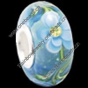 European Lampwork Glass Beads, 925 Silver Core, Rondelle 14x6.8mm Hole:4.5mm, Sold by PC