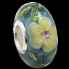 European Lampwork Glass Beads, 925 Silver Core, Rondelle 14x6.8mm Hole:4.5mm, Sold by PC