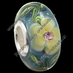 European Lampwork Glass Beads, 925 Silver Core, Rondelle 14x6.8mm Hole:4.5mm, Sold by PC