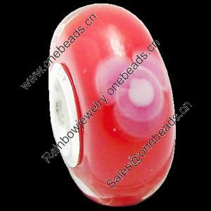 European Lampwork Glass Beads, 925 Silver Core, Rondelle 14x6.8mm Hole:4.5mm, Sold by PC