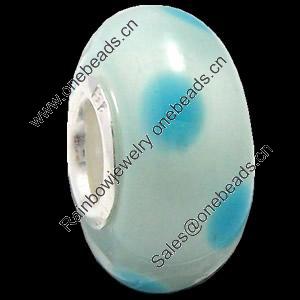 European Lampwork Glass Beads, 925 Silver Core, Rondelle 14x6.8mm Hole:4.5mm, Sold by PC