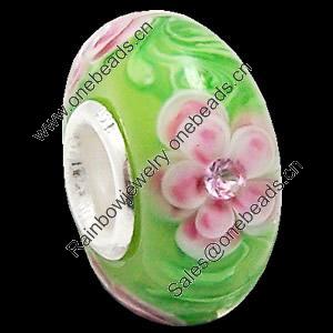 European Lampwork Glass Beads, 925 Silver Core, Rondelle 14x6.8mm Hole:4.5mm, Sold by PC