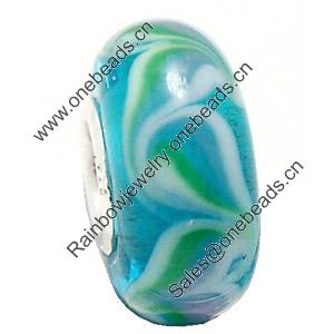 European Lampwork Glass Beads, 925 Silver Core, Rondelle 14x6.8mm Hole:4.5mm, Sold by PC