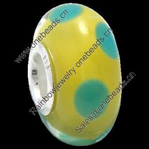 European Lampwork Glass Beads, 925 Silver Core, Rondelle 14x6.8mm Hole:4.5mm, Sold by PC