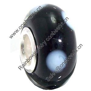 European Lampwork Glass Beads, 925 Silver Core, Rondelle 14x6.8mm Hole:4.5mm, Sold by PC