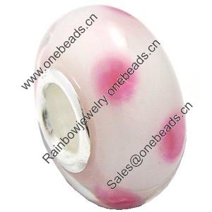 European Lampwork Glass Beads, 925 Silver Core, Rondelle 14x6.8mm Hole:4.5mm, Sold by PC