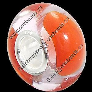 European Lampwork Glass Beads, 925 Silver Core, Rondelle 14x6.8mm Hole:4.5mm, Sold by PC