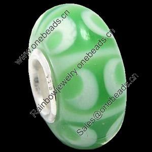 European Lampwork Glass Beads, 925 Silver Core, Rondelle 14x6.8mm Hole:4.5mm, Sold by PC