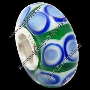 European Lampwork Glass Beads, 925 Silver Core, Rondelle 14x6.8mm Hole:4.5mm, Sold by PC