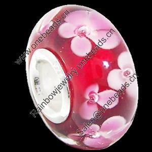 European Lampwork Glass Beads, 925 Silver Core, Rondelle 14x6.8mm Hole:4.5mm, Sold by PC