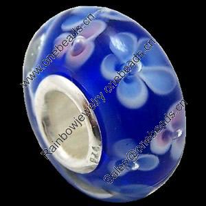 European Lampwork Glass Beads, 925 Silver Core, Rondelle 14x6.8mm Hole:4.5mm, Sold by PC