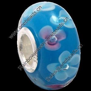 European Lampwork Glass Beads, 925 Silver Core, Rondelle 14x6.8mm Hole:4.5mm, Sold by PC