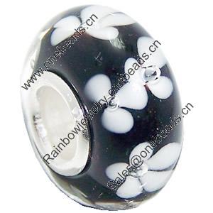 European Lampwork Glass Beads, 925 Silver Core, Rondelle 14x6.8mm Hole:4.5mm, Sold by PC