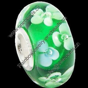 European Lampwork Glass Beads, 925 Silver Core, Rondelle 14x6.8mm Hole:4.5mm, Sold by PC