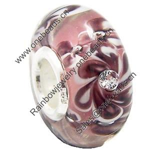 European Lampwork Glass Beads, 925 Silver Core, Rondelle 14x6.8mm Hole:4.5mm, Sold by PC