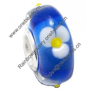 European Lampwork Glass Beads, 925 Silver Core, Rondelle 14x6.8mm Hole:4.5mm, Sold by PC