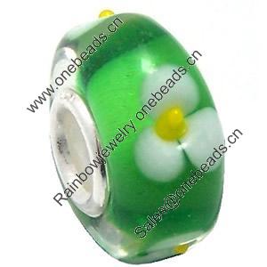 European Lampwork Glass Beads, 925 Silver Core, Rondelle 14x6.8mm Hole:4.5mm, Sold by PC