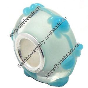 European Lampwork Glass Beads, 925 Silver Core, Rondelle 14x6.8mm Hole:4.5mm, Sold by PC