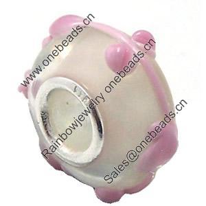 European Lampwork Glass Beads, 925 Silver Core, Rondelle 14x6.8mm Hole:4.5mm, Sold by PC