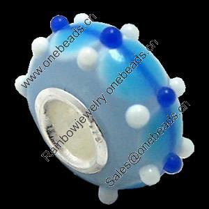 European Lampwork Glass Beads, 925 Silver Core, Rondelle 14x6.8mm Hole:4.5mm, Sold by PC